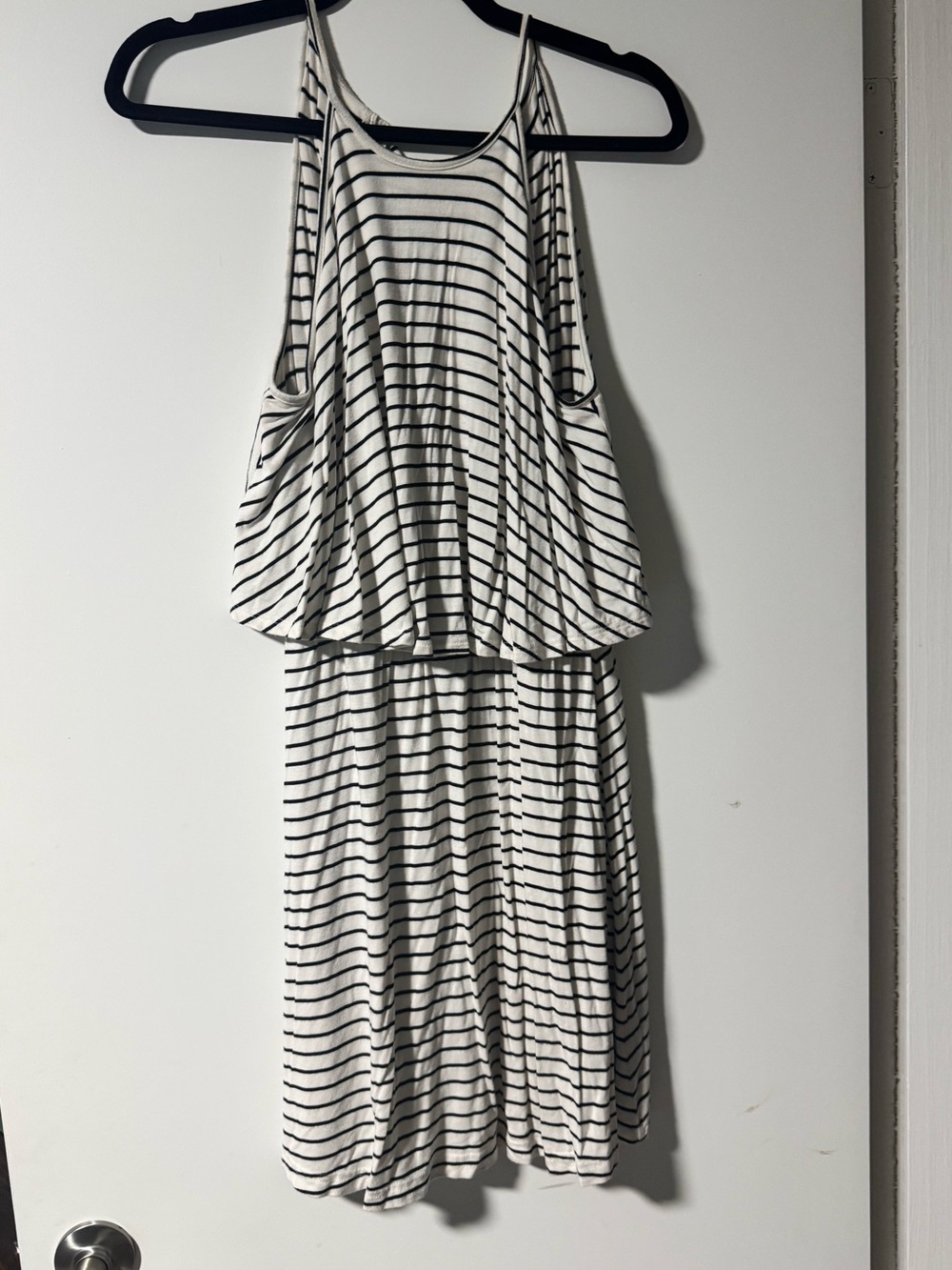 Striped White and Black Sleeveless Sundress